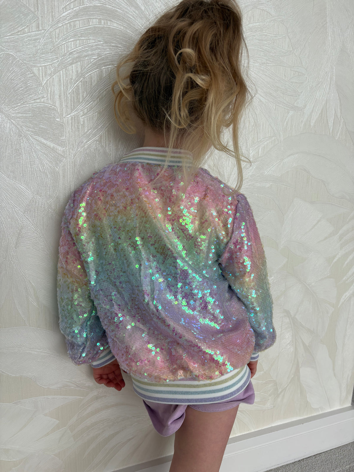 Girls' Ombre Rainbow Flipping Sequin Bomber Jacket