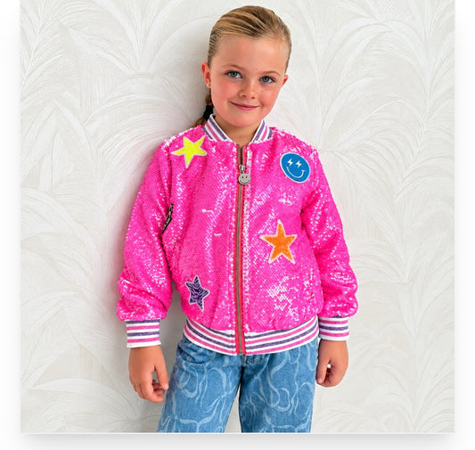 'The Ivy' Girls Hot Pink Flipping Sequin Bomber Jacket