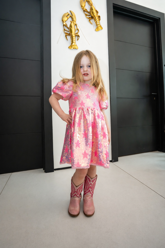 PINK SPARKLY STAR FLIPPING SEQUIN DRESS