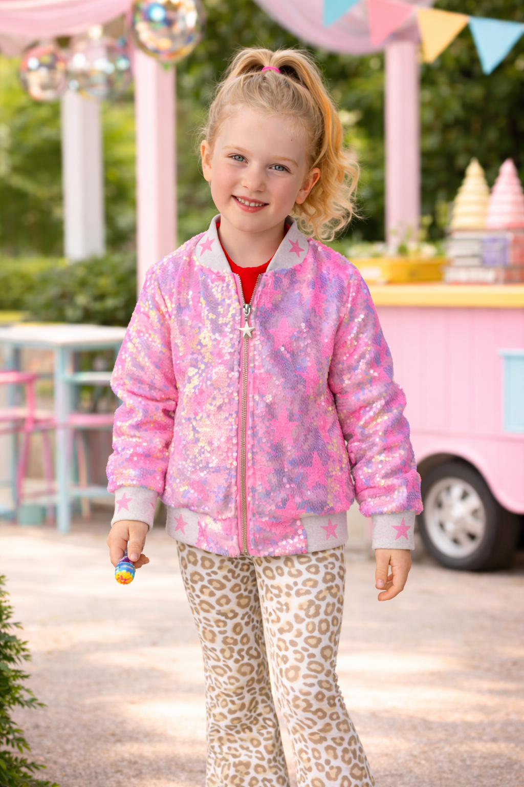 PINK SPARKLY STAR FLIPPING SEQUIN COAT