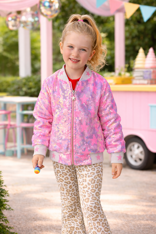 PINK SPARKLY STAR FLIPPING SEQUIN COAT