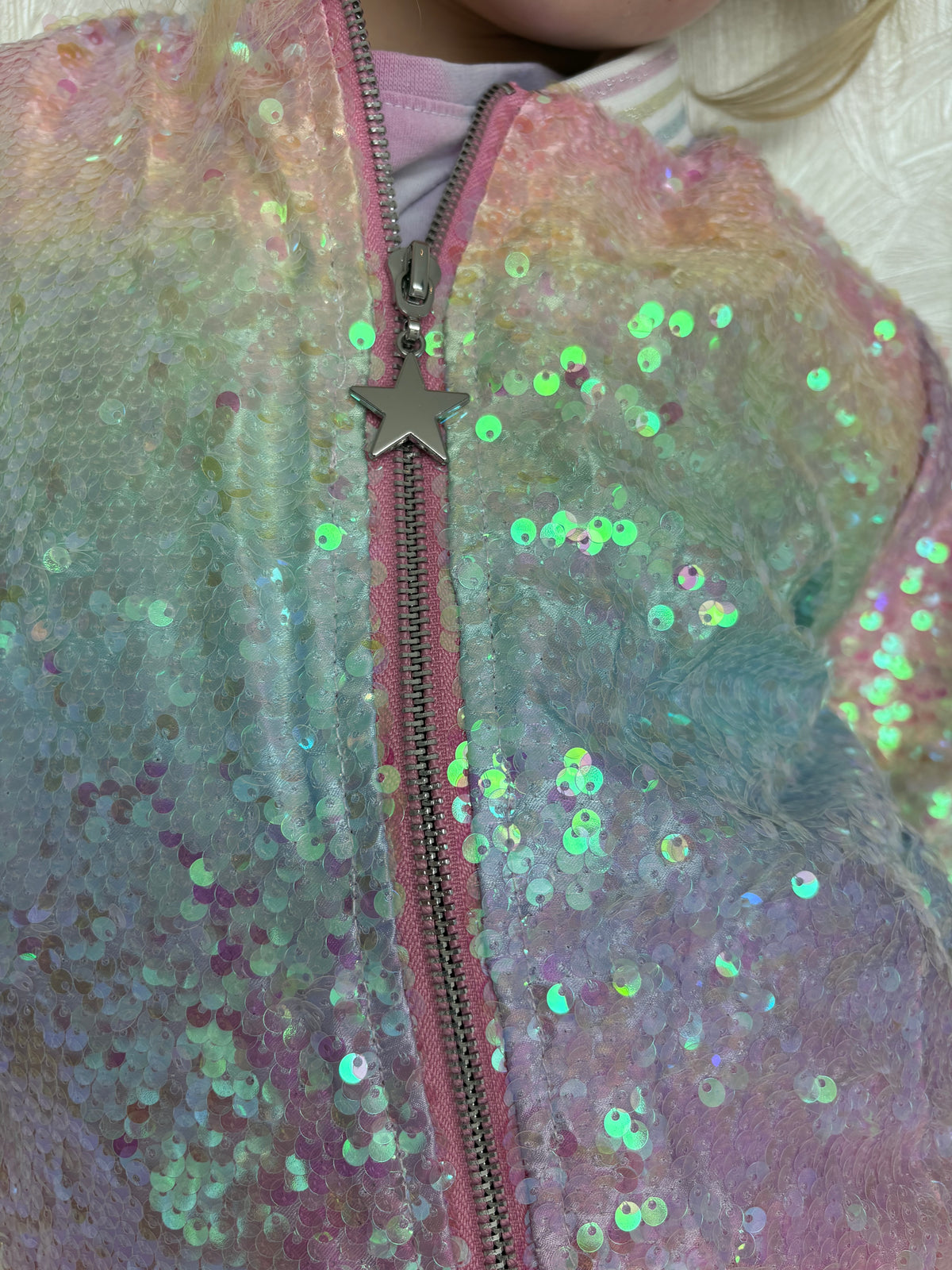 Girls' Ombre Rainbow Flipping Sequin Bomber Jacket