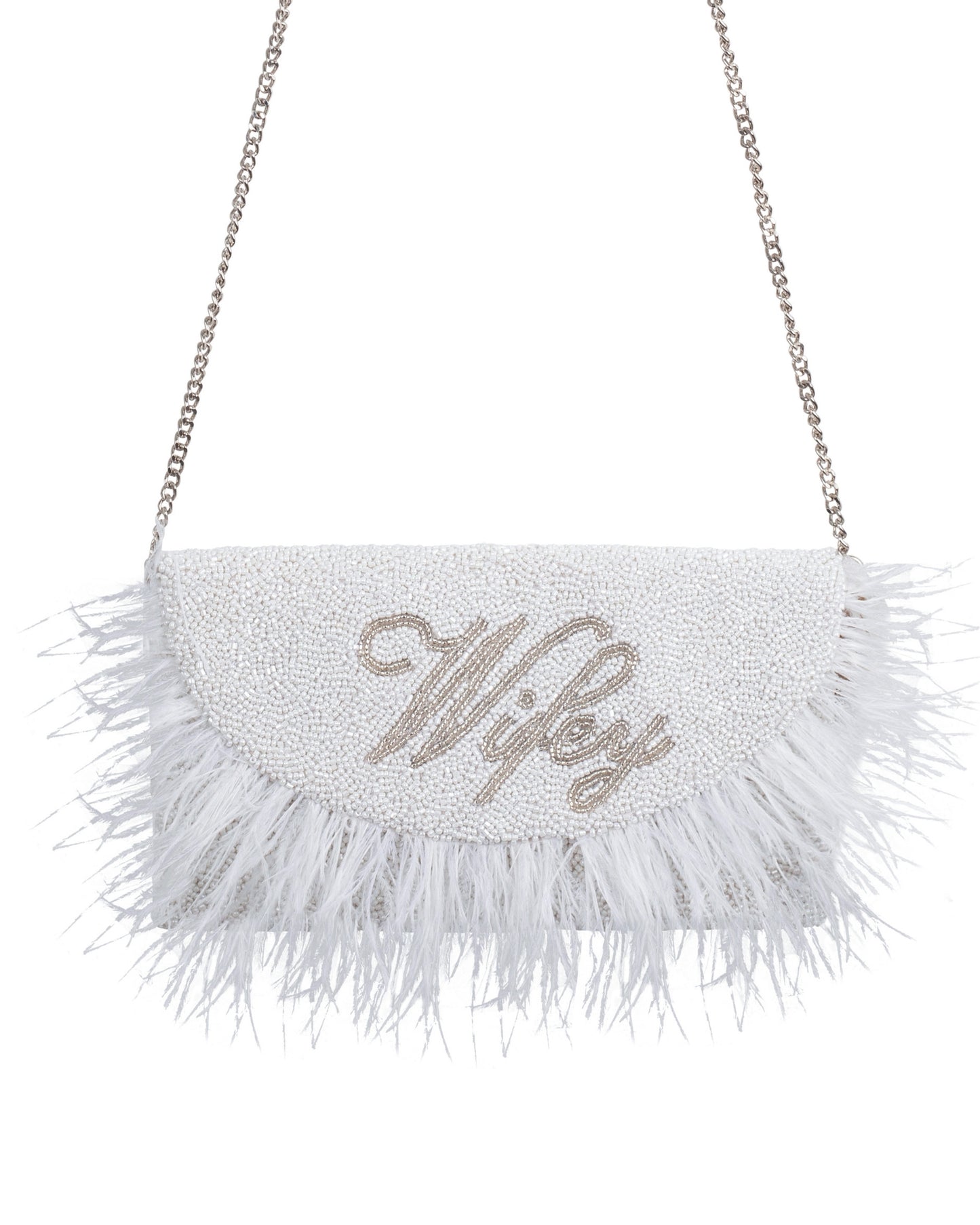 Feather Half Moon Clutch