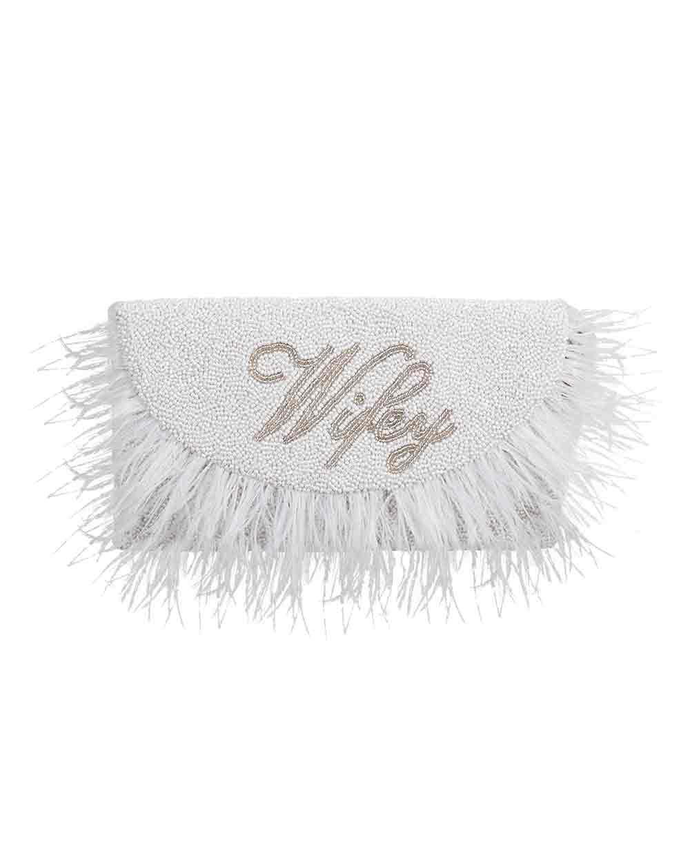 Feather Half Moon Clutch